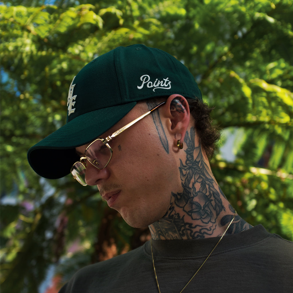 Points Team BNE Baseball Cap - Dark Green / Off White Close Up 4 | Brisbane Australia