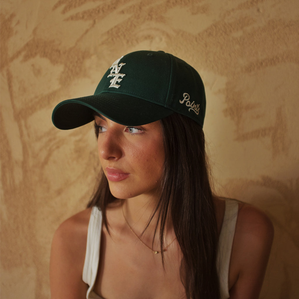 Points Team BNE Baseball Cap - Dark Green / Off White Close Up 1 | Brisbane Australia