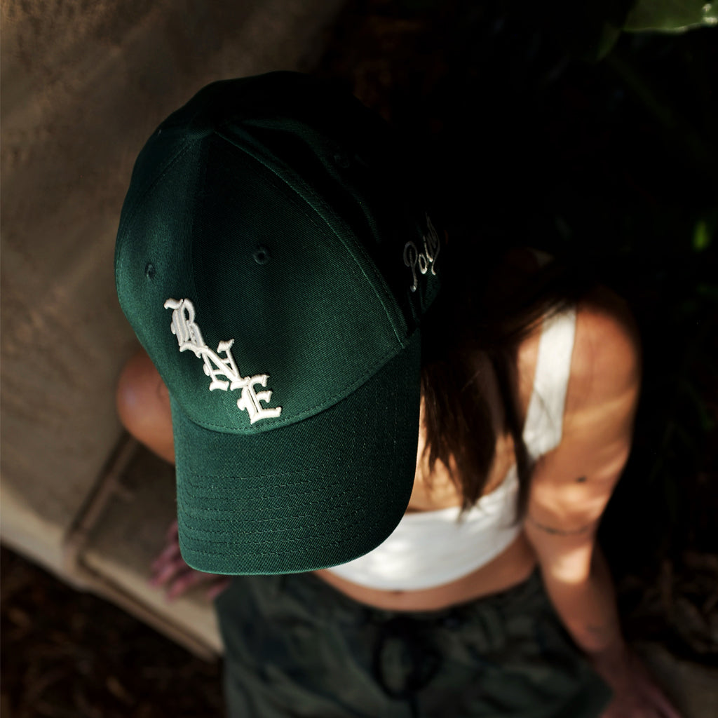 Points Team BNE Baseball Cap - Dark Green / Off White Close Up 3 | Brisbane Australia